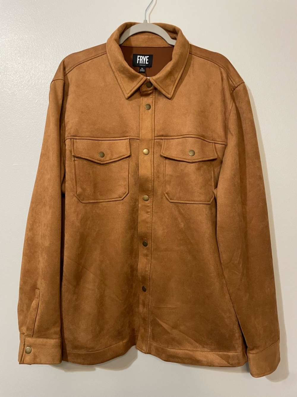 FRYE Men’s Faux Suede Snap Front Shirt Jacket Shacket NWT XL Tan Camel